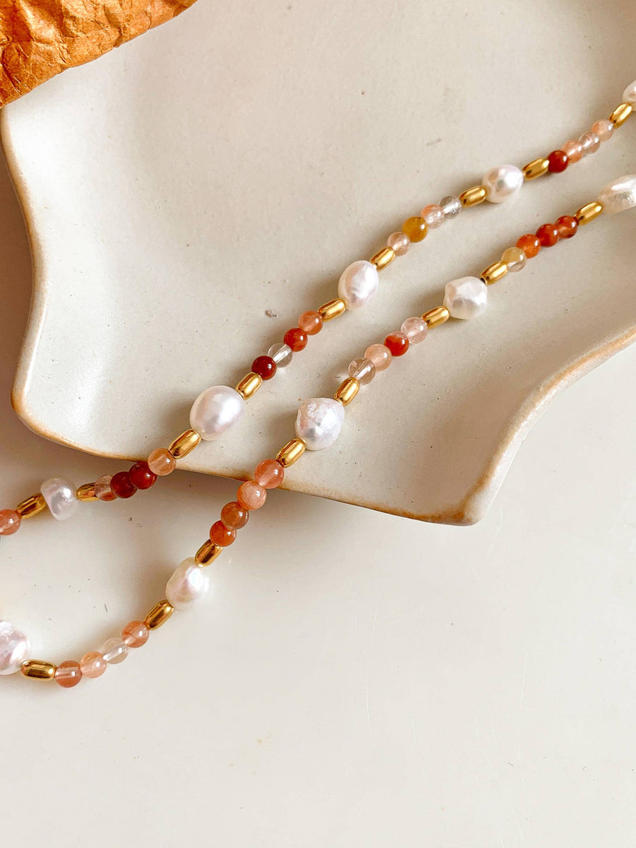Rose Pearl and Bead Necklace