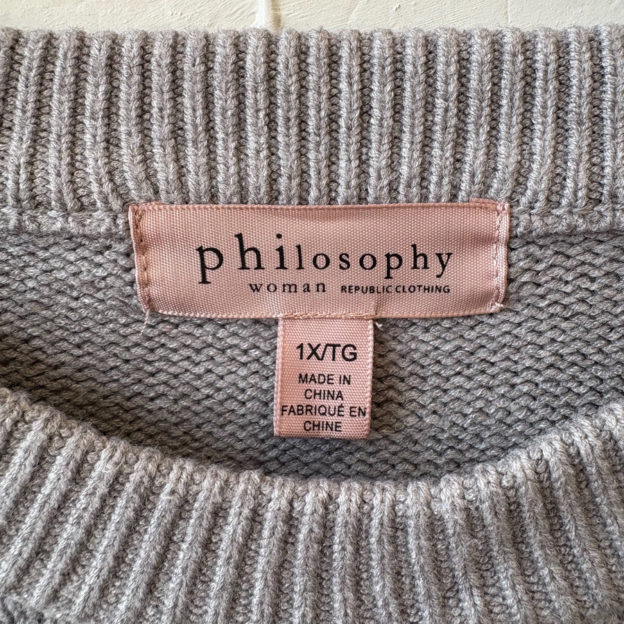 SIZE 1X | Gray Striped Sweater