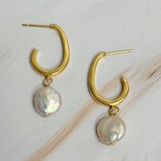 Dangle Pearl Gold Hoop Earrings