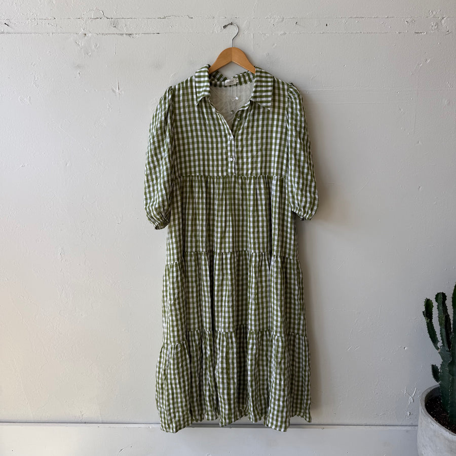 SIZE XL | Green Gingham Dress