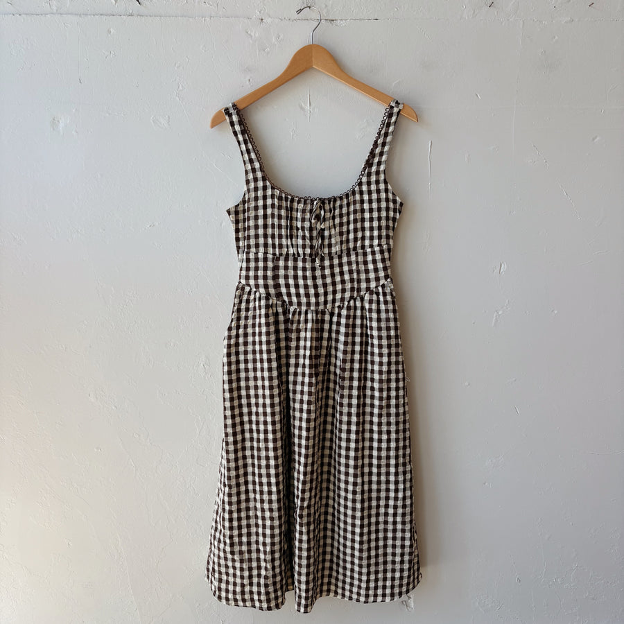 SIZE L | Brown Gingham Dress