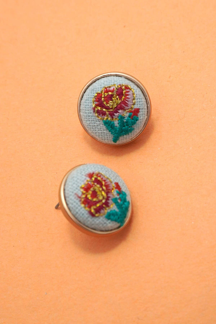 Embroidery Floral Gold Edge Earrings