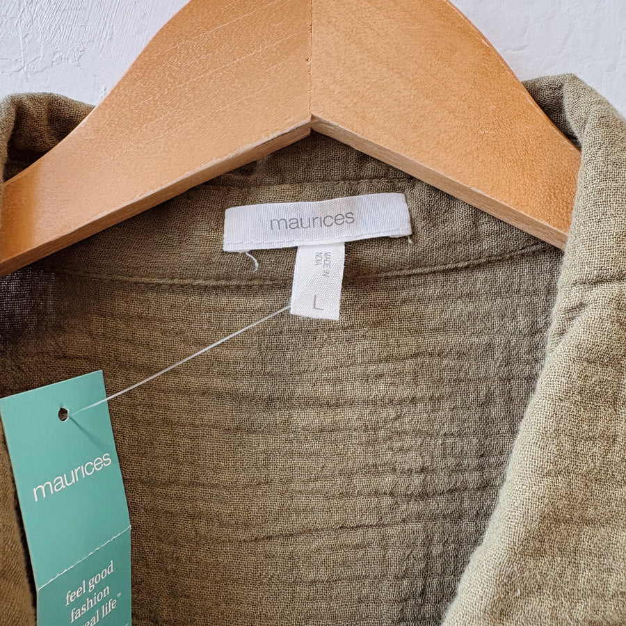 SIZE L | Green Button Up Dress