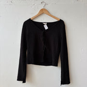 SIZE XL | Black Textured Tie Top