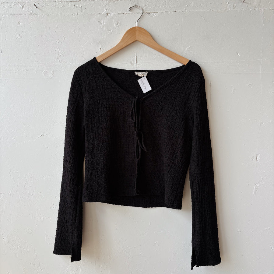 SIZE XL | Black Textured Tie Top