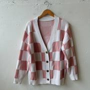 SIZE L | Pink Checkered Cardigan