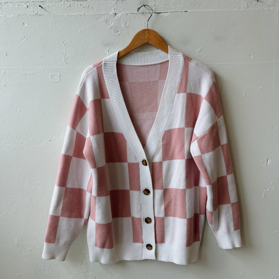 SIZE L | Pink Checkered Cardigan