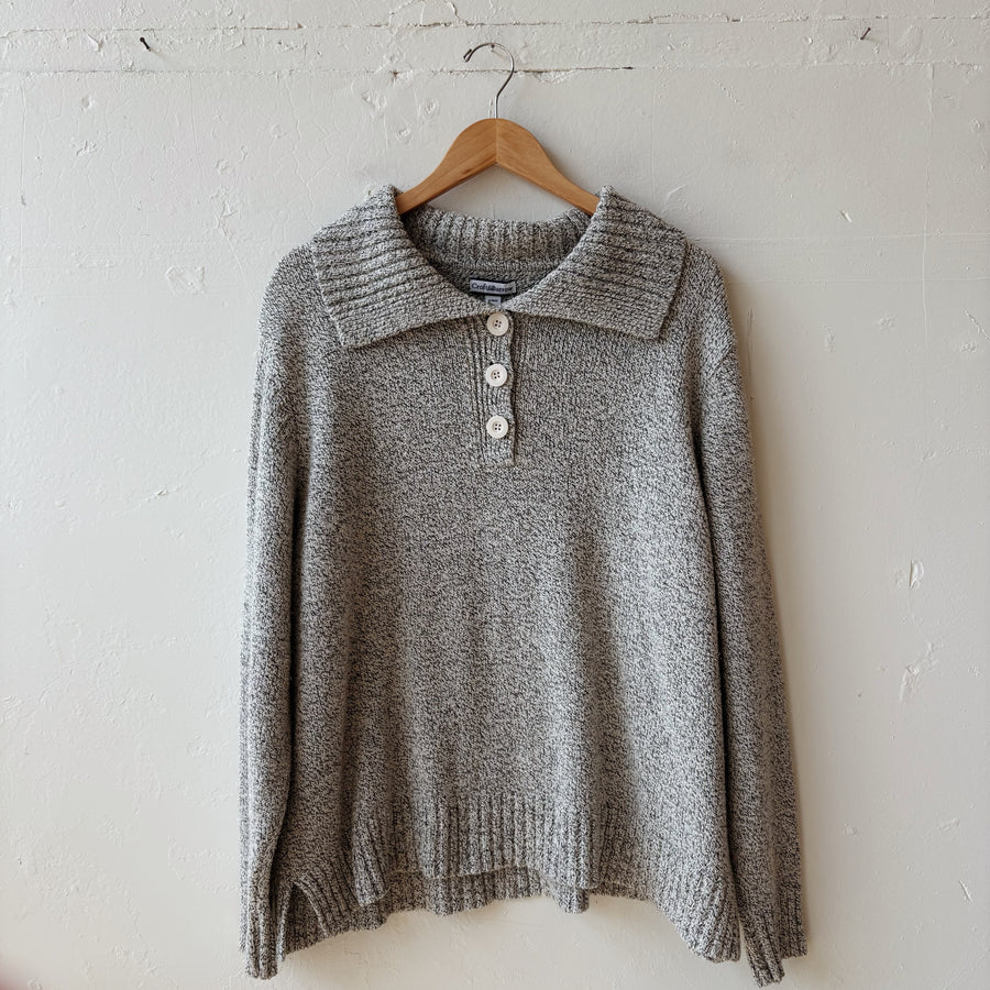 SIZE 3X | Grey Quarter Button Up Sweater