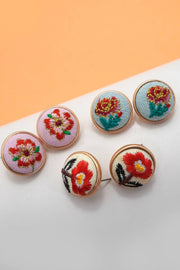 Embroidery Floral Gold Edge Earrings