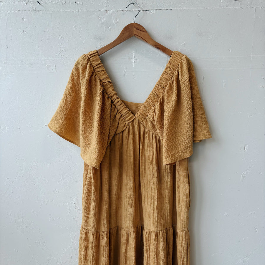 SIZE L | V Neck Yellow Dress