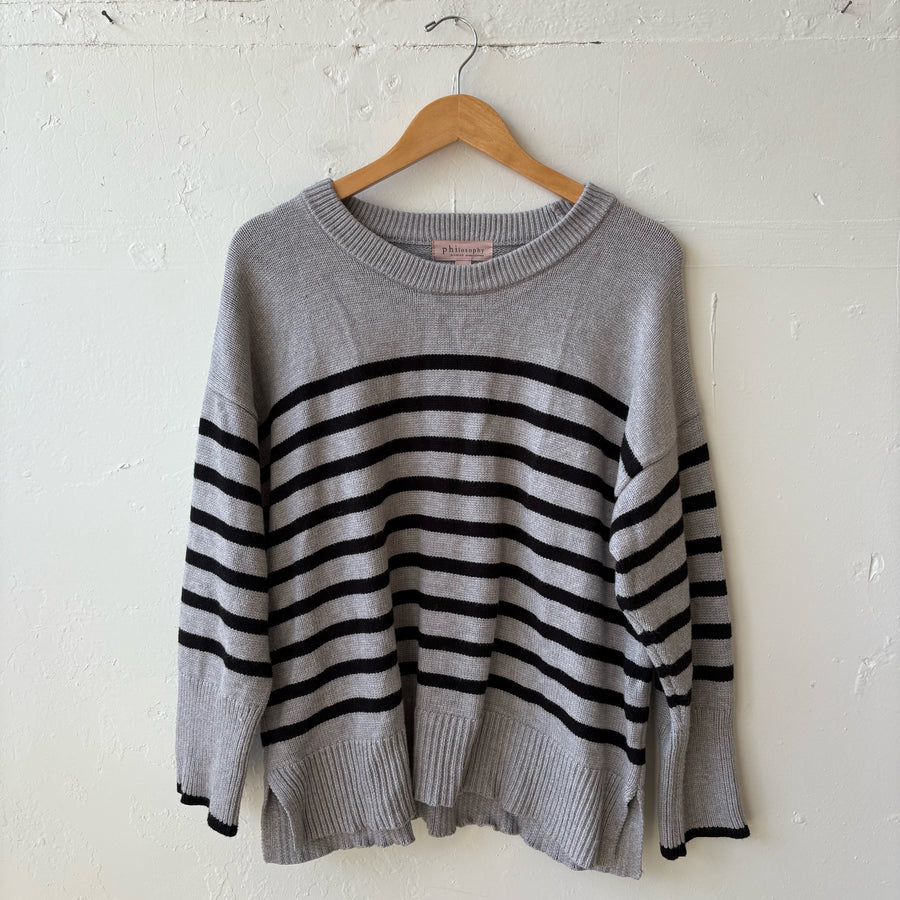 SIZE 1X | Gray Striped Sweater