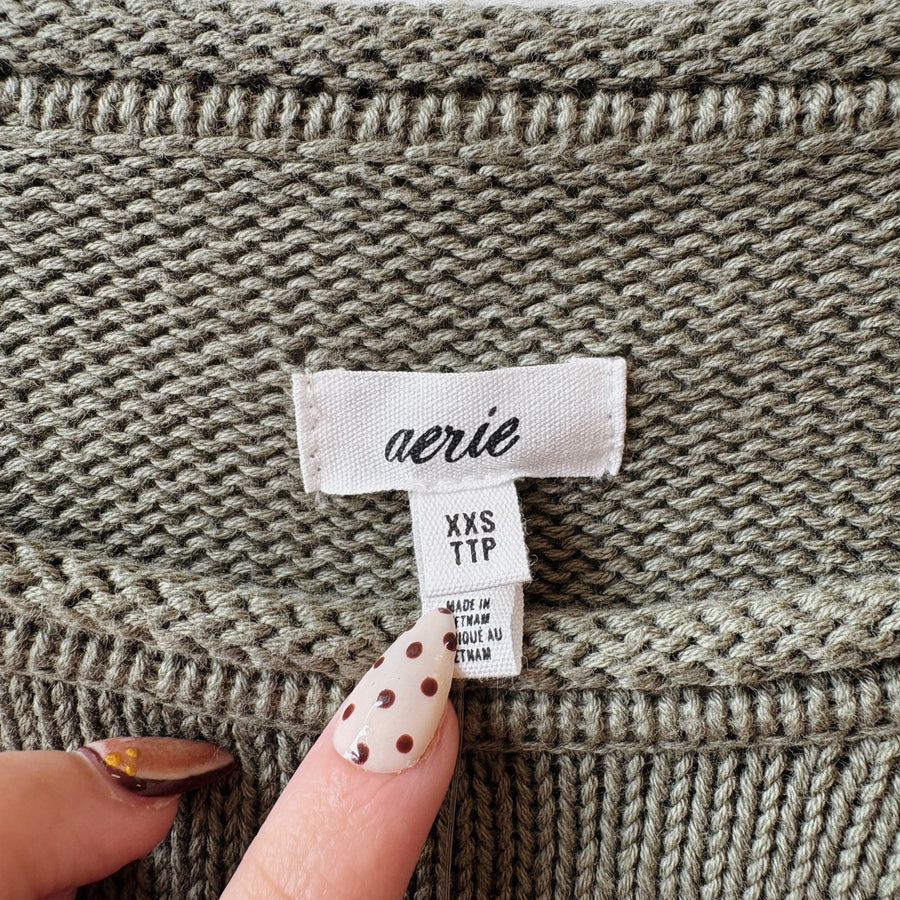 SIZE XXS | Aerie Green Striped Sweater