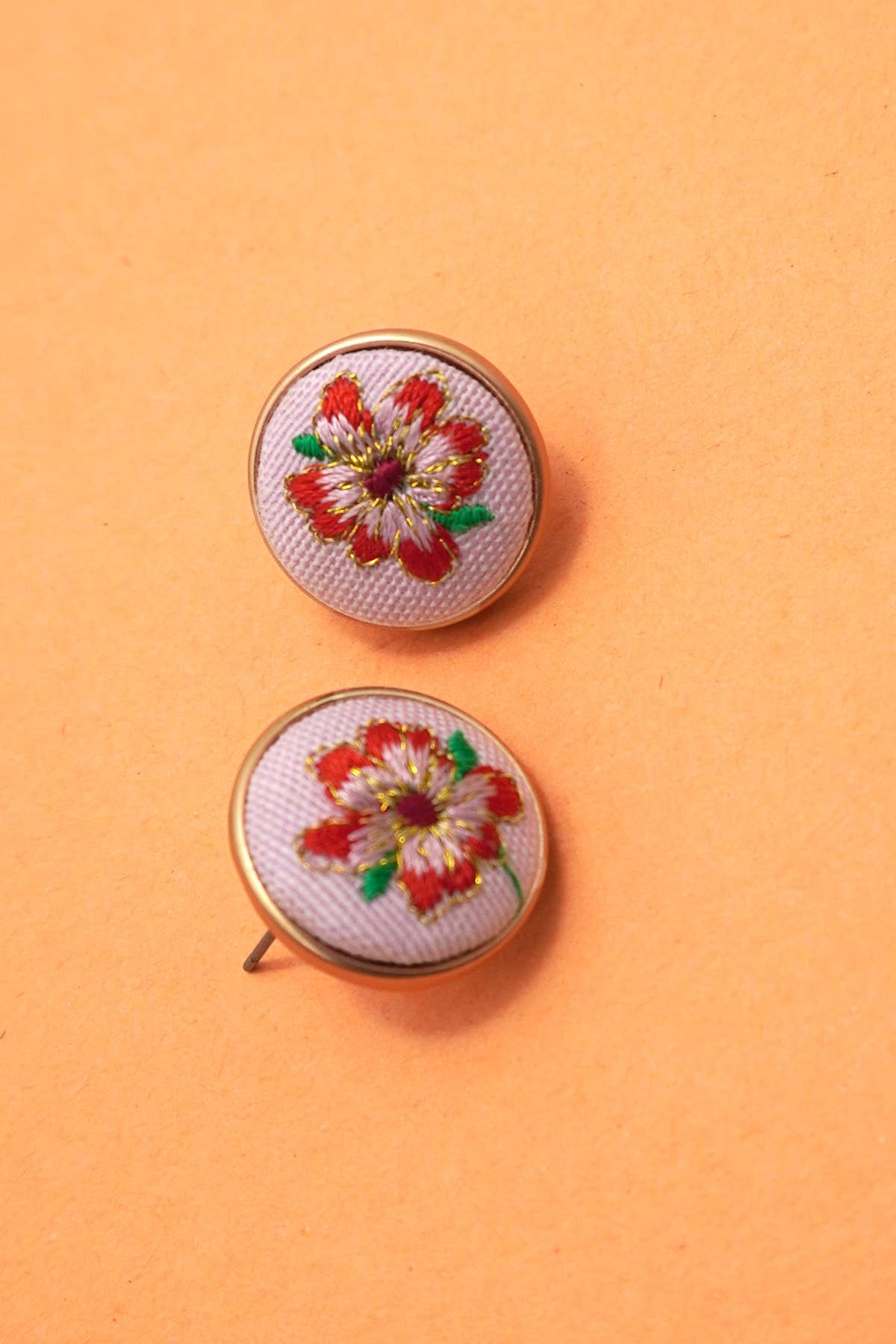 Embroidery Floral Gold Edge Earrings