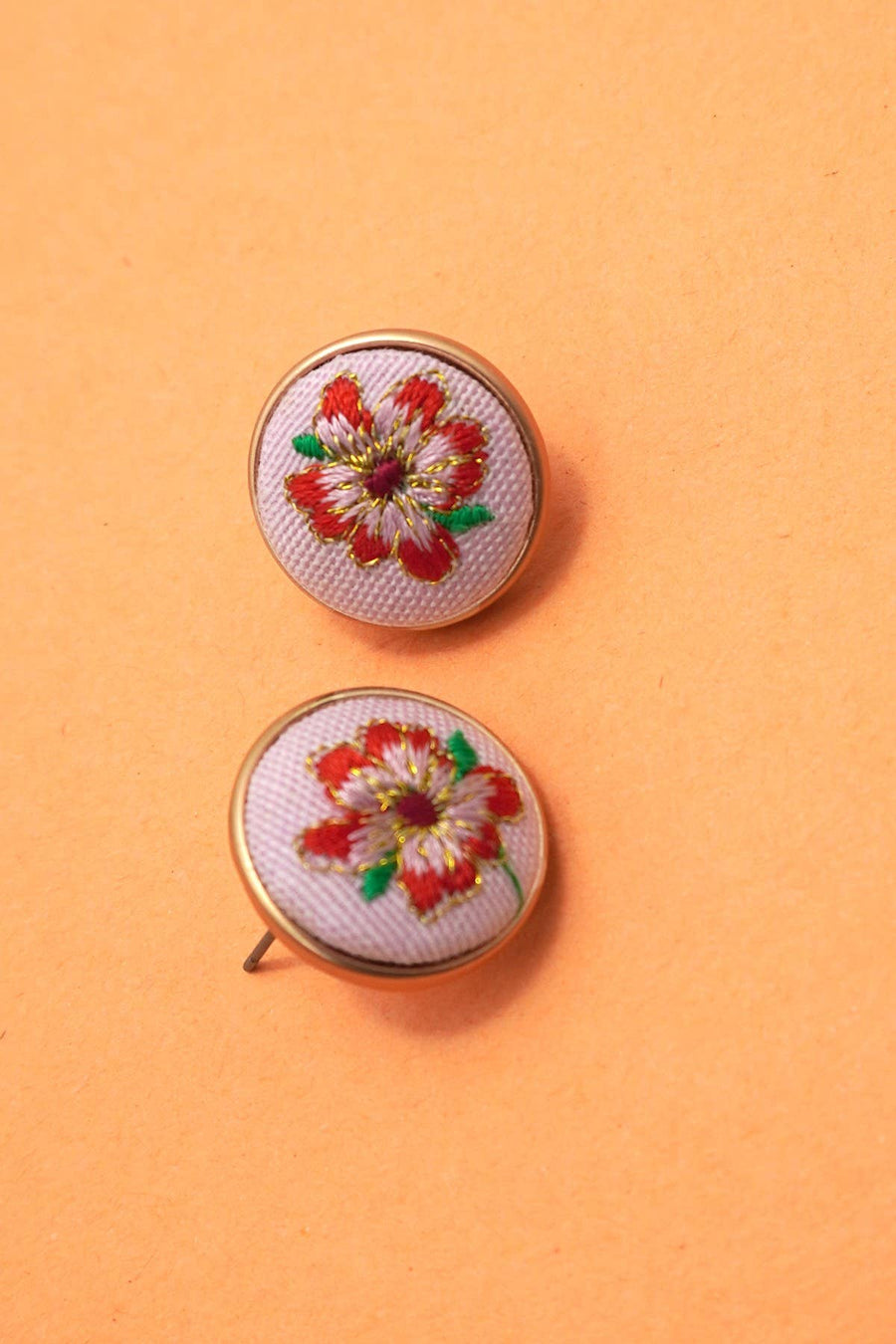Embroidery Floral Gold Edge Earrings