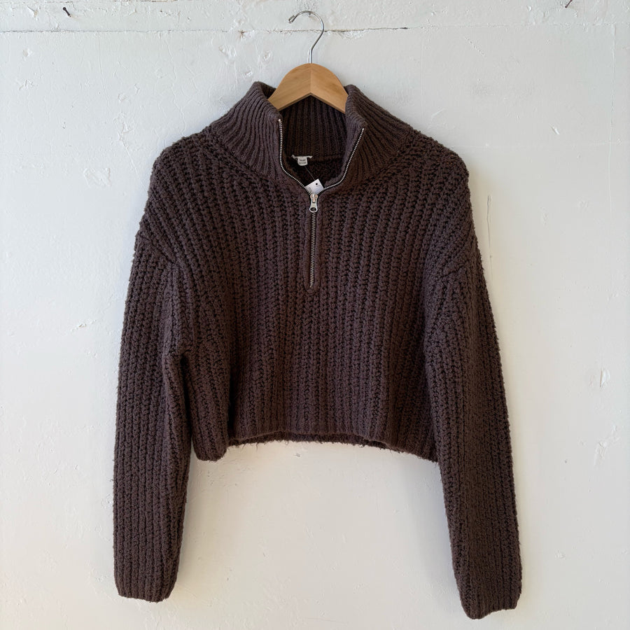SIZE XS | Brown Cropped Quarter Zip