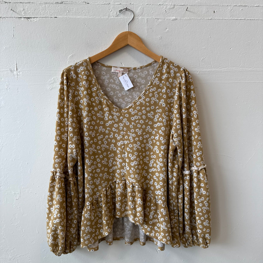 SIZE L | Yellow Floral Top