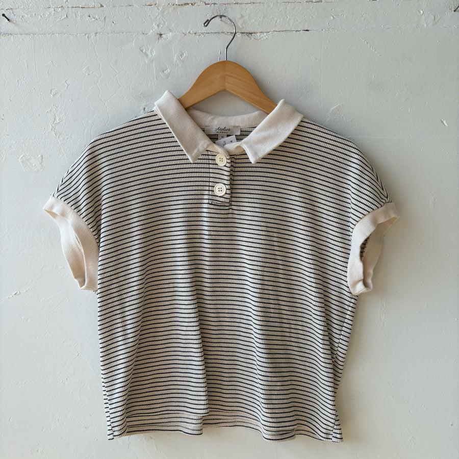 SIZE M | White & Black Striped Top