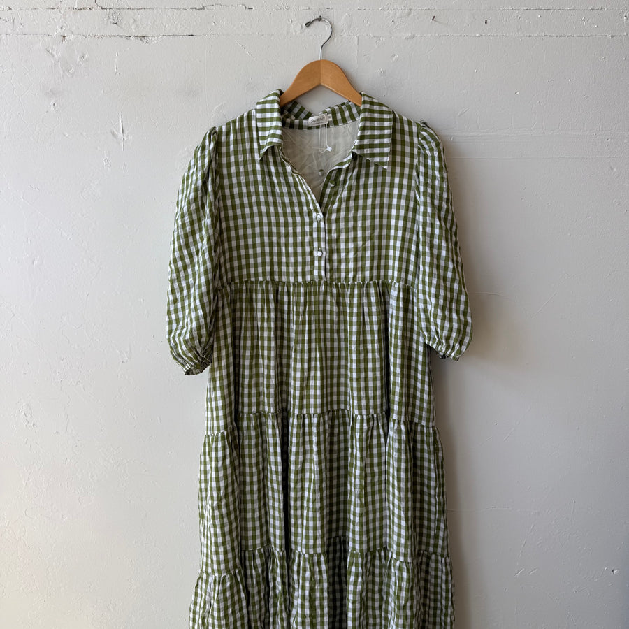 SIZE XL | Green Gingham Dress