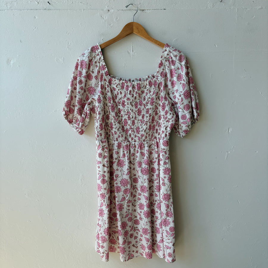 SIZE M | White and Pink Floral Dress