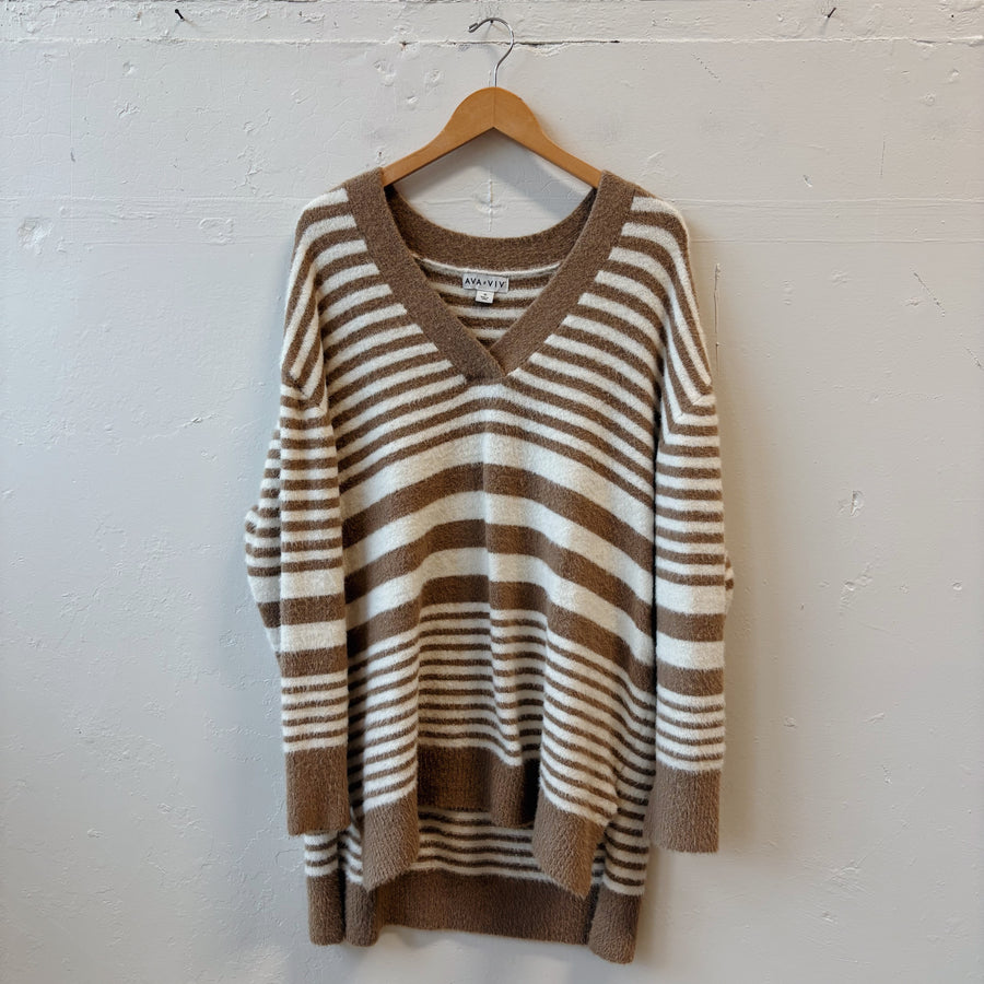 SIZE 1X | Brown Striped Sweater