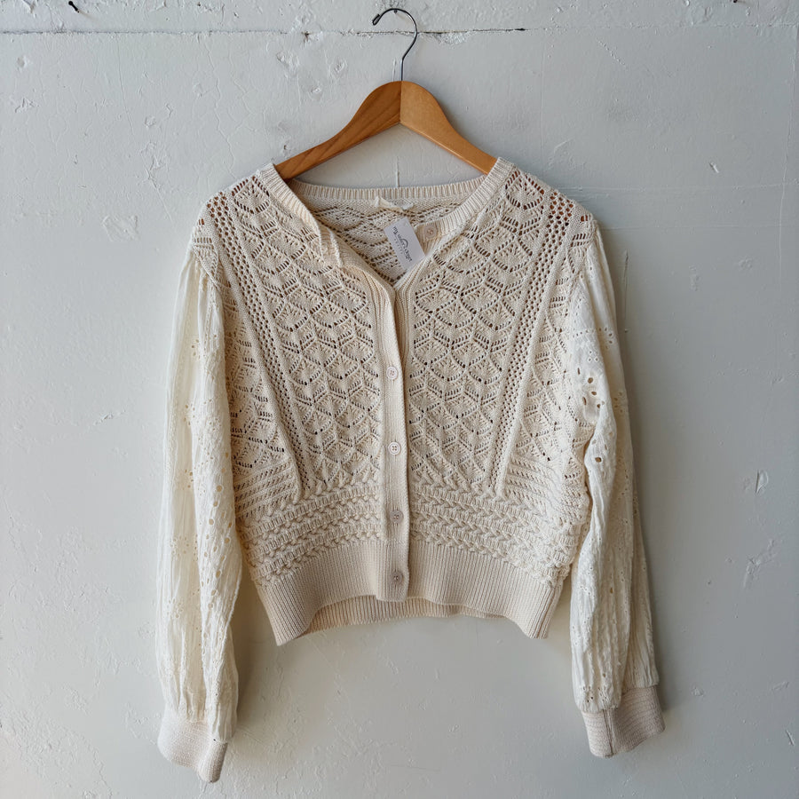 SIZE L | Neutral Eyelet Cardigan